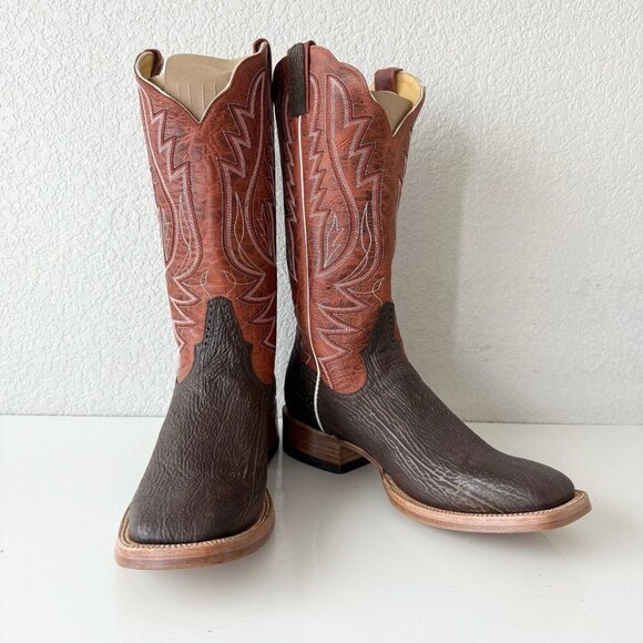 NEW Rod Patrick Mens Cowboy Boots 12.5C Brown Shark Leather Western Square Toe - Picture 2 of 12